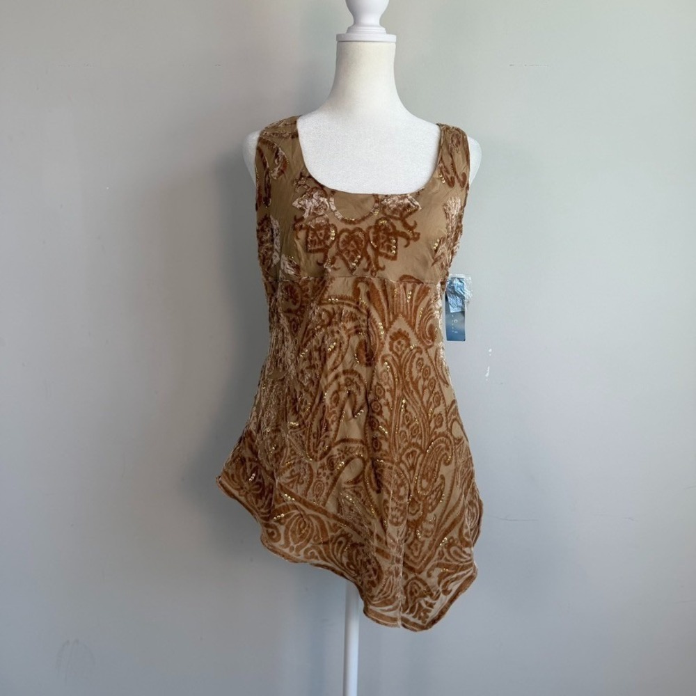 ECI New York Silk Blend Velvet Burnout Asymmetrical Top Sz 10 Fairy Ethereal